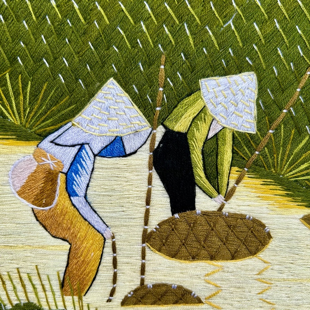 Handcrafted Embroidered Art with Green and Yellow Accents